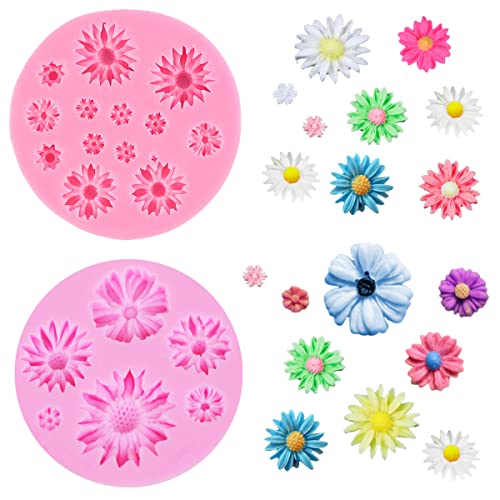 Nifocc 2 Stück Blumen Fondant Form Mini Blumen Silikonform Gänseblümchen Kuchenform Blüten Backformen Gießform Gussformen Cupcake Silicone Mould für Schokolade Muffin Süßigkeiten Gelee Candy Dekor von Nifocc