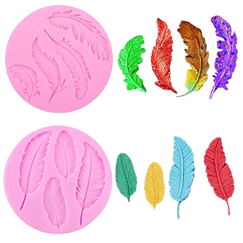 Nifocc 2 Stück Federn Fondant Silikonform Federn Backformen 3D Feather Kuchenform Cupcake Silicone Mould Gießform Gussformen für Schokolade Muffin Süßigkeiten Dekorieren von Nifocc