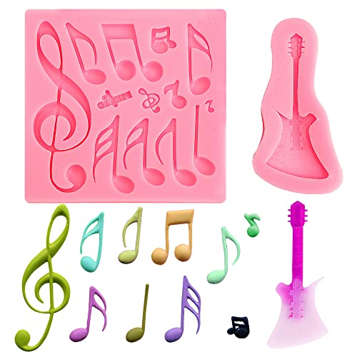 Nifocc 2 Stück Musik Noten Silikonform Musikinstrumente Silikonform Gitarre Torten Formen Deko Kuchen Formen Backformen für Dekorieren Kuchen Schokolade Muffin Süßigkeiten von Nifocc