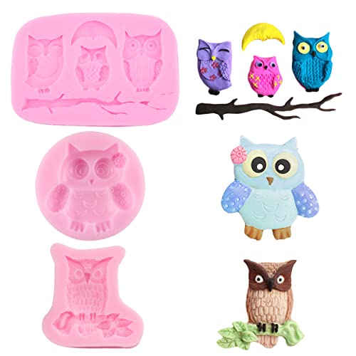 Nifocc 3 Stück Eule Tier Fondant Silikonform 3D Eule Backformen Tier Kuchenform Cupcake Silicone Mould Gießform Gussformen für Schokolade Muffin Süßigkeiten Marzipan Dekorieren von Nifocc