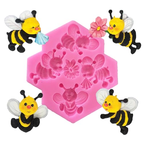 Nifocc 4 Hohlräume 3D Bienen Fondant Silikonformen Bienen Kuchenform Insekt Tier Backformen Cupcake Silicone Mould Gießform Gussformen für Schokolade Muffin Süßigkeiten Fudge Dekor von Nifocc
