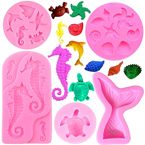 Nifocc DIY Silikon Formen Ozean Tier Fondant Backformen Meerjungfrau Schwanz Seepferdchen Seestern Muschel Schildkröte Krabbe Delfin Backformen Set für Dekorieren Kuchen Schokolade Süßigkeiten - 5 Stk Nifocc DIY Silikon Formen Ozean Tier Fondant Backformen Meerjungfrau Schwanz Seepferdchen Seestern Muschel Schildkröte Krabbe Delfin Backformen Set für Dekorieren Kuchen Schokolade Süßigkeiten - 5 Stk von Nifocc