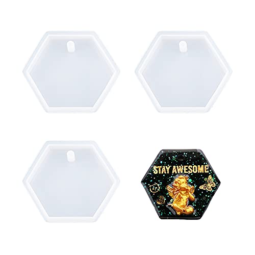 Nifocc Hexagon Schlüsselbund Silikonform Sechseckige Harzformen mit Löchern Hängende Gussformen für DIY Schmuck Basteln Wandbehang Home Décor - 3 STK von Nifocc