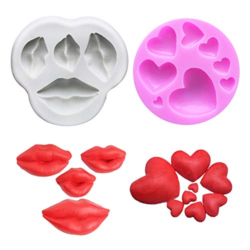 Nifocc Lippen Silikonform Herzförmige Gussform DIY Fondant Backformen für Dekorieren Kuchen Brot Schokolade Muffin Süßigkeiten - Grau und Pink 2 Stk von Nifocc