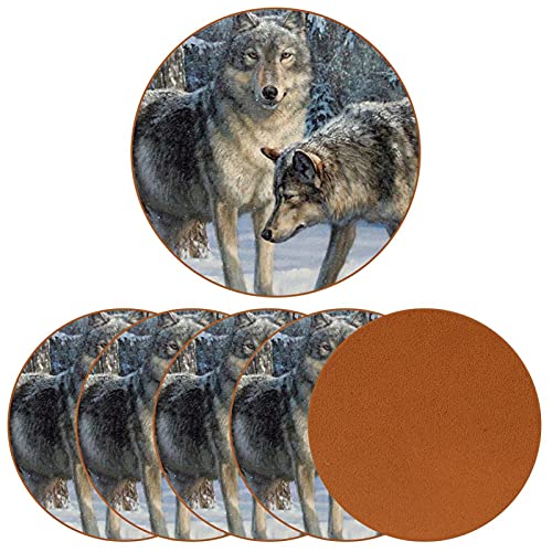 Untersetzer für Getränke,Leder Untersetzer 6er Set,Wolf,Untersetzer für Tassen Home Kitchen Decor von NigelMu