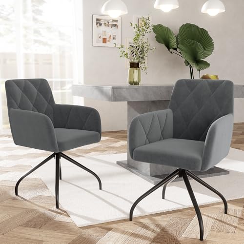2er Set 360° Drehbarer Esszimmerstühle mit Rautenmuster,Gepolsterter Sessel mit 4 Metallbeinen,Moderner Lounge-Stuhl,Wohnzimmerstuhl für Shlafzimmer,Arbeitzimmer,Lendenwirbelstütze,Samt,anthrazit 2er Set 360° Drehbarer Esszimmerstühle mit Rautenmuster,Gepolsterter Sessel mit 4 Metallbeinen,Moderner Lounge-Stuhl,Wohnzimmerstuhl für Shlafzimmer,Arbeitzimmer,Lendenwirbelstütze,Samt,anthrazit von Nigfei