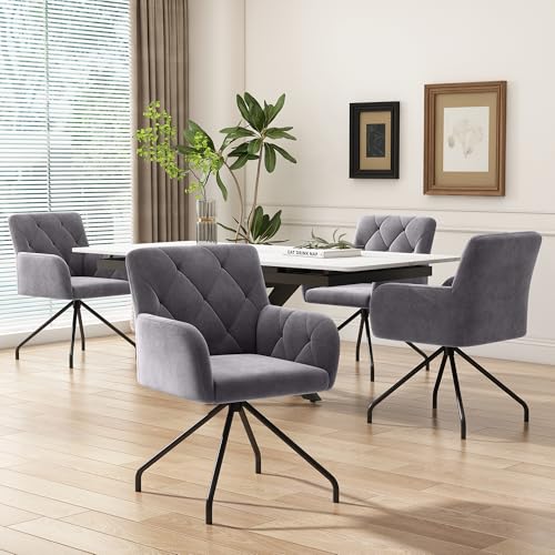 Nigfei 2er Set Esszimmerstühle mit Rautenmuster,Gepolsterter Sessel mit 4 Metallbeinen,Moderner Lounge-Stuhl,Wohnzimmerstuhl für Shlafzimmer,Lendenwirbelstütze,Samt,grau von Nigfei