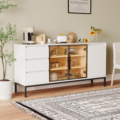 Nigfei Buffet Cabinet with Storage, Kitchen Side Panel Storage Room with Doors and 3 Drawers, Pantry Cabinet Display Rack, Console, Dining Table Manager Furniture, Living Room Dining Room White von Nigfei