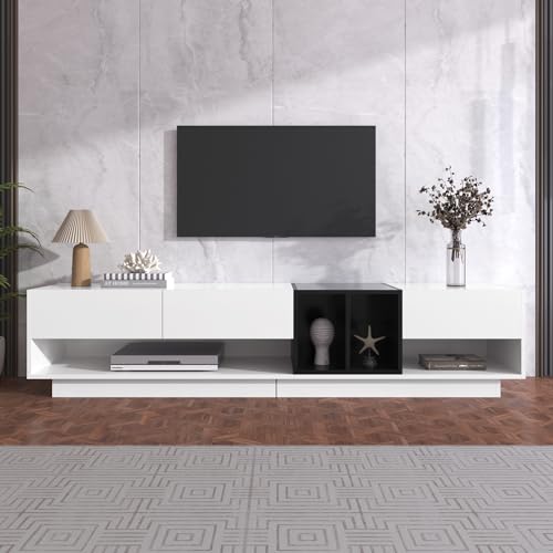 Nigfei TV-Schrank, Lowboard, Kombination in Hochglanz-Weiß und Schwarz. Farbblockierendes Design, Schubladen, Fächer, mehrere Stauräume. Nigfei TV-Schrank, Lowboard, Kombination in Hochglanz-Weiß und Schwarz. Farbblockierendes Design, Schubladen, Fächer, mehrere Stauräume. von Nigfei