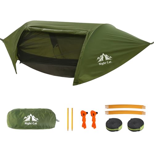 Night Cat Hängematte Zelt mit Moskitonetz wasserdichte Regenfliege Für 1 Person Wandern Camping im Garten Hinterhof Wilde von Night Cat