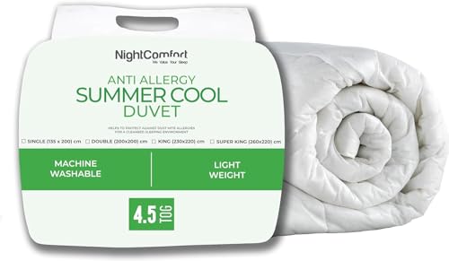 Night Comfort Pflegeleichte 4,5 Tog antiallergische Bettdecke – leichte Sommersaison mit Flauschiger Hohlfaser-Füllung für Luxus-Bettwäsche (Super-Kingsize-Bett) von Night Comfort