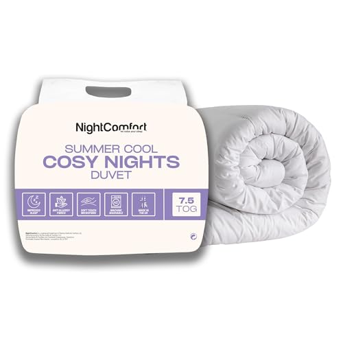Night Comfort Cosy Nights Anti-Allergie-Bettdecke für Einzelbett, 7,5 Tog, atmungsaktiver Premium-Mikrofaser-Bezug mit Leichter, hypoallergener Hohlfaserfüllung, Bettdecke, 200 x 135 cm, Weiß von Night Comfort