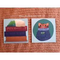 Mini Prints I Katze Und Frosch Süße Illustrationen Digitaldruck Klein Geschenk Katzenliebhaber von Nightmink