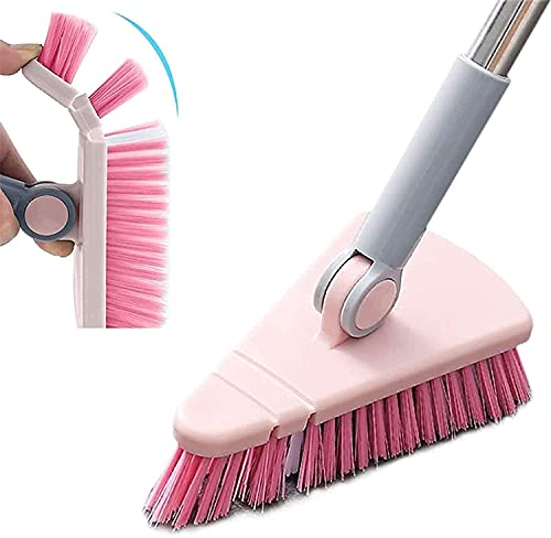 Scalable Rotatable Floor Scrub Brush with Long Extendable Handle, Cleaning Brush with Removable Triangle Head, Tub & Tile Scrub Brush with Sturdy Swivel Head, for Home Bathroom Kitchen (Pink) von Nihexo