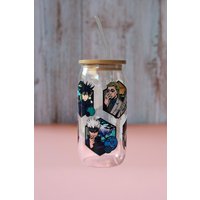 Trinkglas Mit Bambus Deckel Und Glasstrohhalm | Anime Jujutsu Kaisen Glas Trinkbecher Jjk Klar 560Ml 18 Uz.| Gojo von NihonCraft