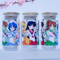Trinkglas Mit Bambus Deckel Und Glasstrohhalm | Anime Sailor Moon Becher Trinkbecher 560Ml 18 Uz von NihonCraft