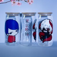 Trinkglas Mit Bambus Deckel Und Glasstrohhalm | Anime Tokyo Ghoul Ken Kaneki Toka Trinkbecher Klar 560Ml 18 Uz von NihonCraft
