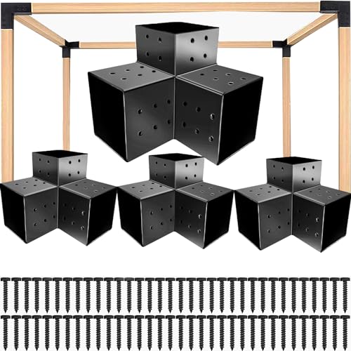 Nihoney Pergola-Halterungen, 10,2 x 10,2 cm, Holzarbeiten, Pergola-Hardware-Kit (4 Stück), 3-Wege-schwarze rechtwinklige Eckhalterung für Verlängerungspavillon für 10,2 x 10,2 cm (tatsächlich: 9,1 x von Nihoney