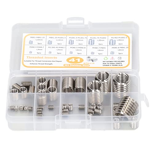 Gewindereduziermuttern-Sortiment 41-teiliges Gewindereparatureinsatz-Sortiment-Kit Edelstahl M2 M2,5 M3 M4 M5 M6 M8 M10 M12 M14 Gewindereparatureinsatz mit Aufbewahrungsbox von Niiyen