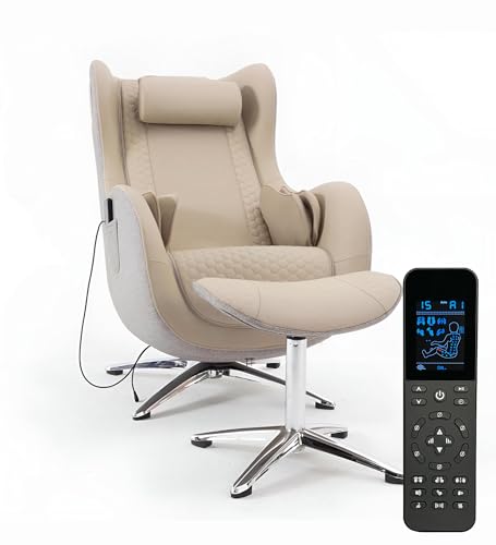 NikJur® Massagesessel MS-699 – Kompakter Shiatsu Relaxsessel mit Bluetooth-Musiksystem, 6 Programmen, modernem Stoff-Leder-Mix & Edelstahlrahmen | Platzsparend | 2 Jahre Garantie (Beige) von NikJur