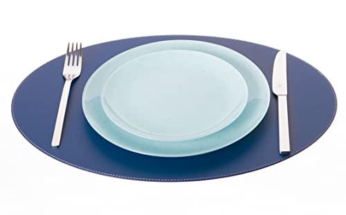 Nikalaz 1 Stück Oval Platzdeckchen aus recyceltem Leder, Platzset, Tischset - 45.72 x 33.02 cm (Blau) von Nikalaz