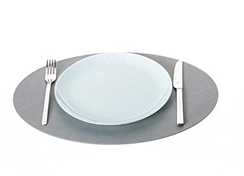 Nikalaz 1 Stück Oval Platzdeckchen aus recyceltem Leder, Platzset, Tischset - 45.72 x 33.02 cm (Grau) von Nikalaz