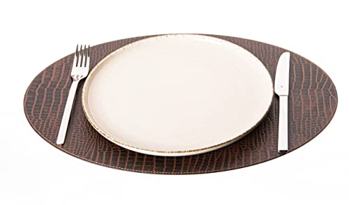 Nikalaz 1 Stück Oval Platzdeckchen aus recyceltem Leder, Platzset, Tischset - 45.72 x 33.02 cm (Krokodil) von Nikalaz