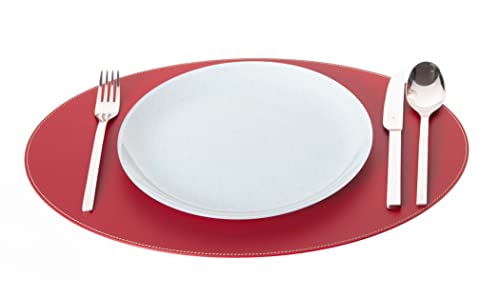 Nikalaz 1 Stück Oval Platzdeckchen aus recyceltem Leder, Platzset, Tischset - 45.72 x 33.02 cm (Rot) von Nikalaz