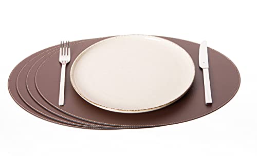 Nikalaz Oval Platzsets aus Recyceltem Leder, 4 Stück Tischsets, Tisch-Matten, Platzdeckchen 45.7 x 33 cm (Brown) von Nikalaz