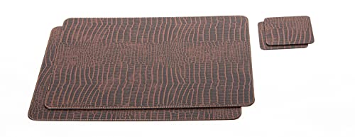 Nikalaz Platzsets und Untersetzer (2er Set) aus recyceltem Leder, 2 Platzdeckchen 45.7 x 33.02 cm und 2 Untersetzer 10 x 10 cm (Krokodil) von Nikalaz