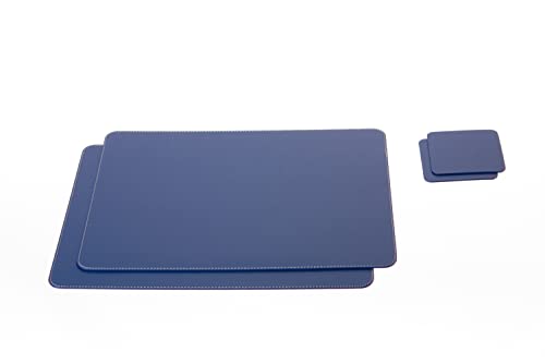 Nikalaz Platzsets und Untersetzer (2er Set) aus recyceltem Leder, Tisch-Sets, 2 Stück platzsets und 2 undersetzer, Tischsets, Platzdeckchen 40 x 30 cm und Untersetzer 10 x 10 cm (Blau) von Nikalaz