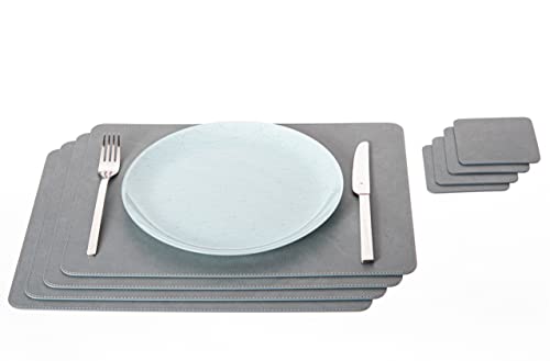 Nikalaz Platzsets und Untersetzer (4er Set) aus recyceltem Leder, Tischsets, 4 Stück Platzsets und 4 Undersetzer, Platzdeckchen und Untersetzer 10 x 10 cm (45.7 x 33.02, Schmutziges Grau) von Nikalaz