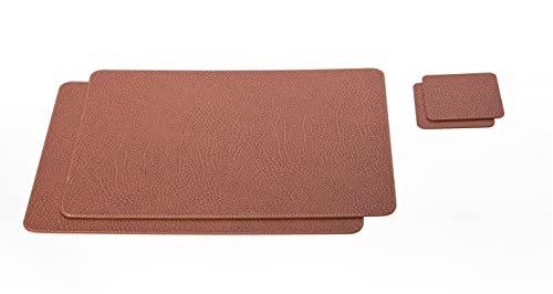 Nikalaz Platzsets und Untersetzer aus Recyceltem Leder Tisch-Sets, 2 Stück Tischsets, Platzdeckchen 40x30 cm und Untersetzer 10x10 cm (Dirty Brown) von Nikalaz