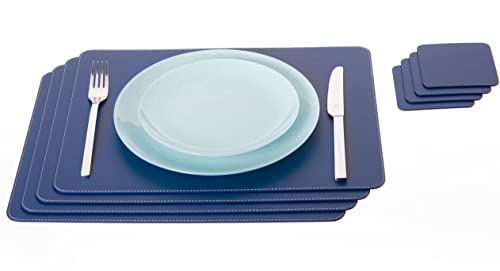 Nikalaz Platzsets und Untersetzer aus recyceltem Leder, 4 Stück platzsets und 4 undersetzer, Tischsets, Platzdeckchen (45.7 x 33.02, Blau) von Nikalaz