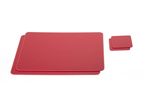 Nikalaz Rot Platzsets und Untersetzer aus Recyceltem Leder Tisch-Sets, 2 Stück Tischsets, Platzdeckchen 40x30 cm und Untersetzer 10x10 cm, (Rot) von Nikalaz