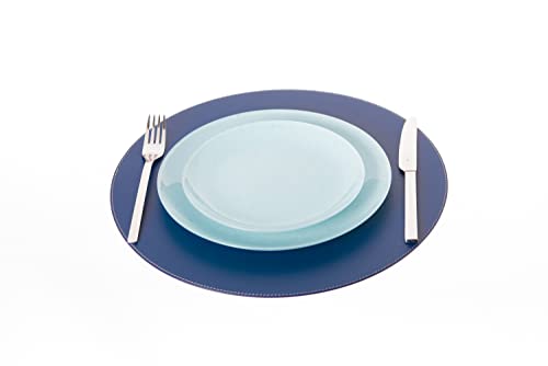 Nikalaz Tischset (1 Stück), Platzset, Platzdecken, Rund 38 cm, Recyceltem Leder (Blau) von Nikalaz