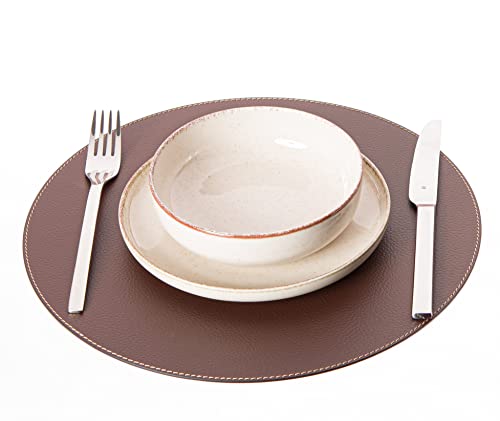 Nikalaz Tischset (1 Stück), Platzset, Platzdecken, Rund 38 cm, Recyceltem Leder (Braun) von Nikalaz