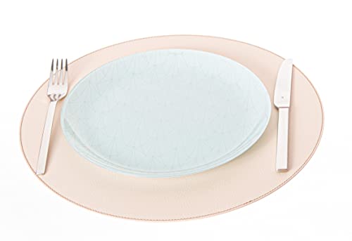 Nikalaz Tischset (1 Stück), Platzset, Platzdecken, Rund 38 cm, Recyceltem Leder (Cremeweiß / Beige) von Nikalaz