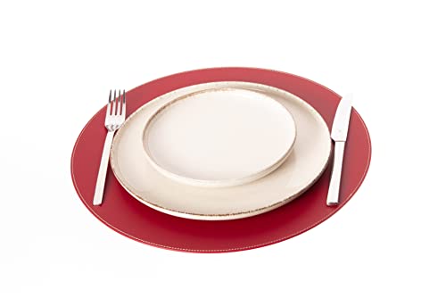 Nikalaz Tischset (1 Stück), Platzset, Platzdecken, Rund 38 cm, Recyceltem Leder (Rot) von Nikalaz