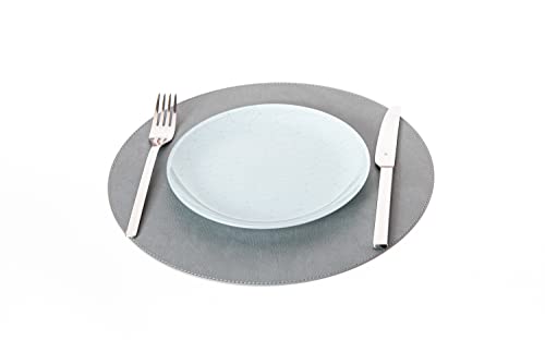 Nikalaz Tischset (1 Stück), Platzset, Platzdecken, Rund 38 cm, Recyceltem Leder (Schmutzig Grau) von Nikalaz