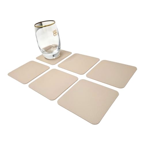 Nikalaz Untersetzer, Untersetzer Gläser, Glasuntersetzer, Getränkeuntersetzer, Recyceltes Leder, 10 x 10 cm (6er-Set, Cremeweiß/Beige) von Nikalaz