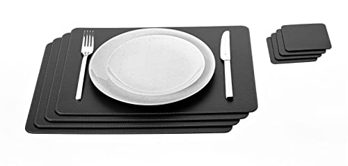 Nikalaz Platzsets und Untersetzer (4er set) aus recyceltem Leder, 4 Stück platzsets und 4 Glasuntersetzer, Tischsets, Platzdeckchen (40 x 30 cm, Schwarz) von Nikalaz