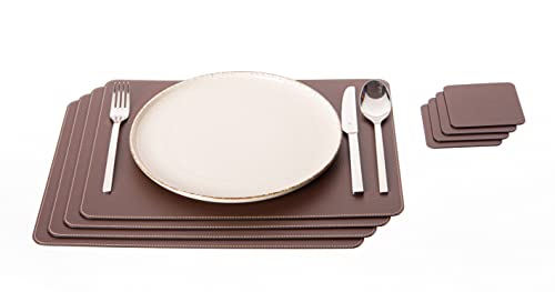 Nikalaz Platzsets und Untersetzer, recyceltem Leder, 4 Tischsets, Platzdeckchen (40 x 30 cm, Braun) von Nikalaz