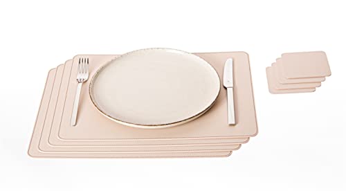 Nikalaz Platzsets und Untersetzer (4er set) aus recyceltem Leder, 4 Stück platzsets und 4 undersetzer, Tischsets, Platzdeckchen (40 x 30 cm, Cremeweiß / Beige) von Nikalaz