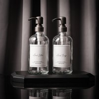 Glass Handseife & Lotion Dispenser Set Edelstahl-Pumpe, Klare Flaschen von NikitaByNiki