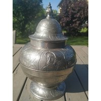 Jahrgang. Dekorative Vase/Potiche Aus Zinn. 95 %. Mit Punze. Blumenmuster. Höhe 36 cm. Basisdurchmesser 15 Wie Neu von Nikitashopdesign