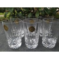Set Mit 6 Aperitifgläsern Aus Handgeschliffenem Bleikristall. Marke. C.s. Blatt-/Rautenmuster. Höhe. 10, 5 cm. Wie Neu von Nikitashopdesign
