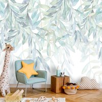 Aquarell Blätter Wandbild/Kinderzimmer Tapete Weißer Hintergrund Weiche Pastellfarben von NikkelArtcom