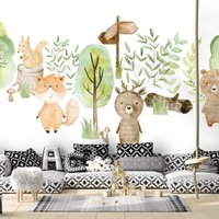 Aquarell Wald Wandbild/Kinderzimmer Tapete Waldtiere Kinderillustration von NikkelArtcom