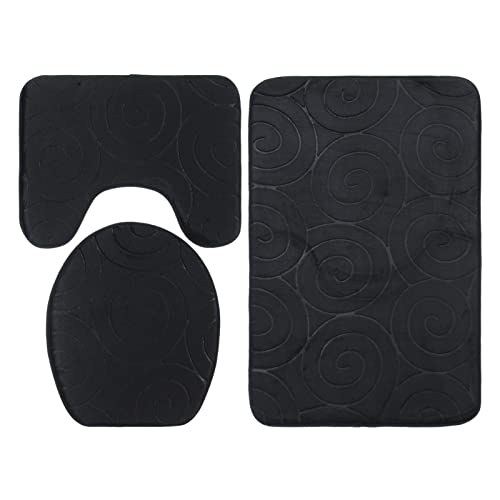 Nikou 3-teiliges Badezimmermatten-Set, WC-Deckelbezug und Bodenmatten, saugfähige Teppiche für die Badewannenseite, Schwarz von Nikou